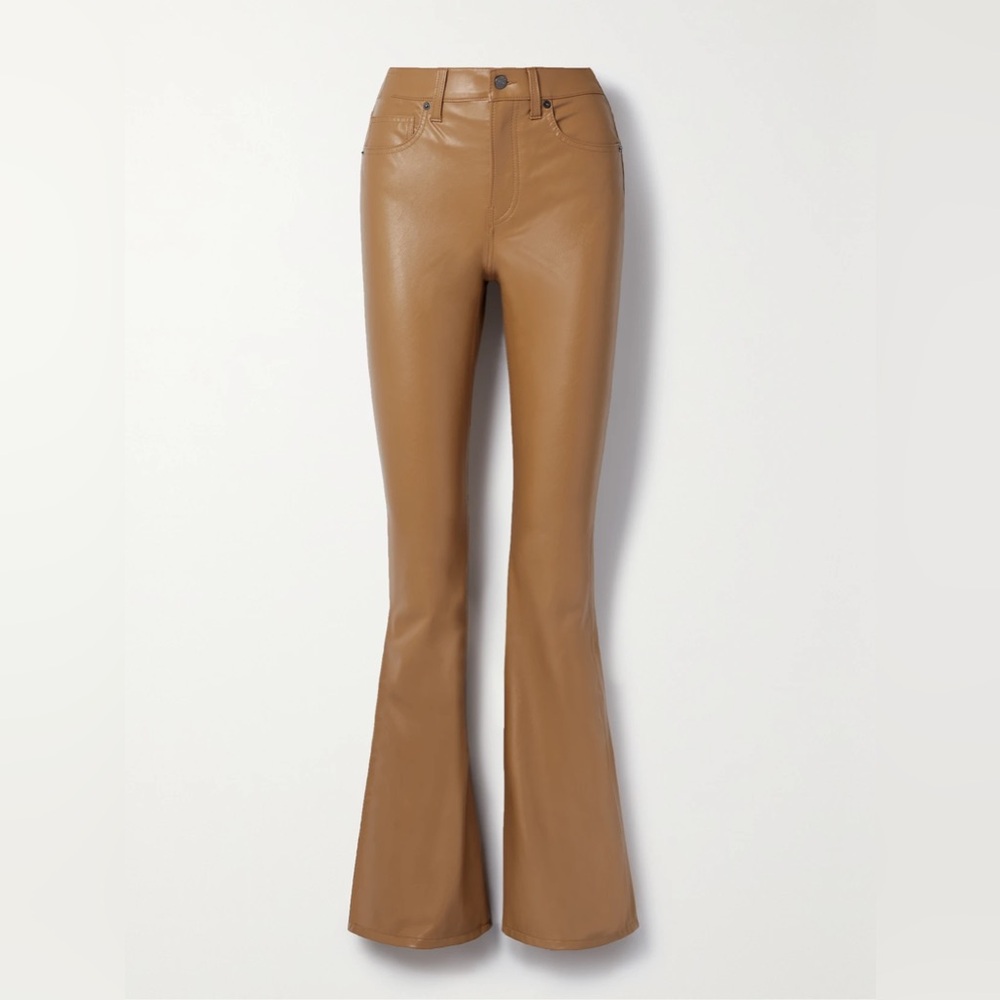 NWT Veronica Beard Beverly Faux Leather Skinny Flare Pant in Cognac Size 26